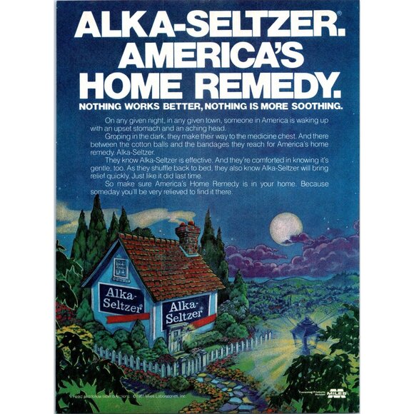 1981 Alka Seltzer America's Home Remedy Vintage Print Ad Sleepy Village Wall Art - Picture 1 of 2